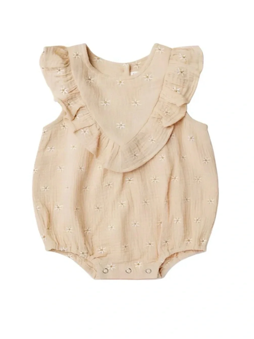 Infant Cream Ruffle Embroidered Romper
